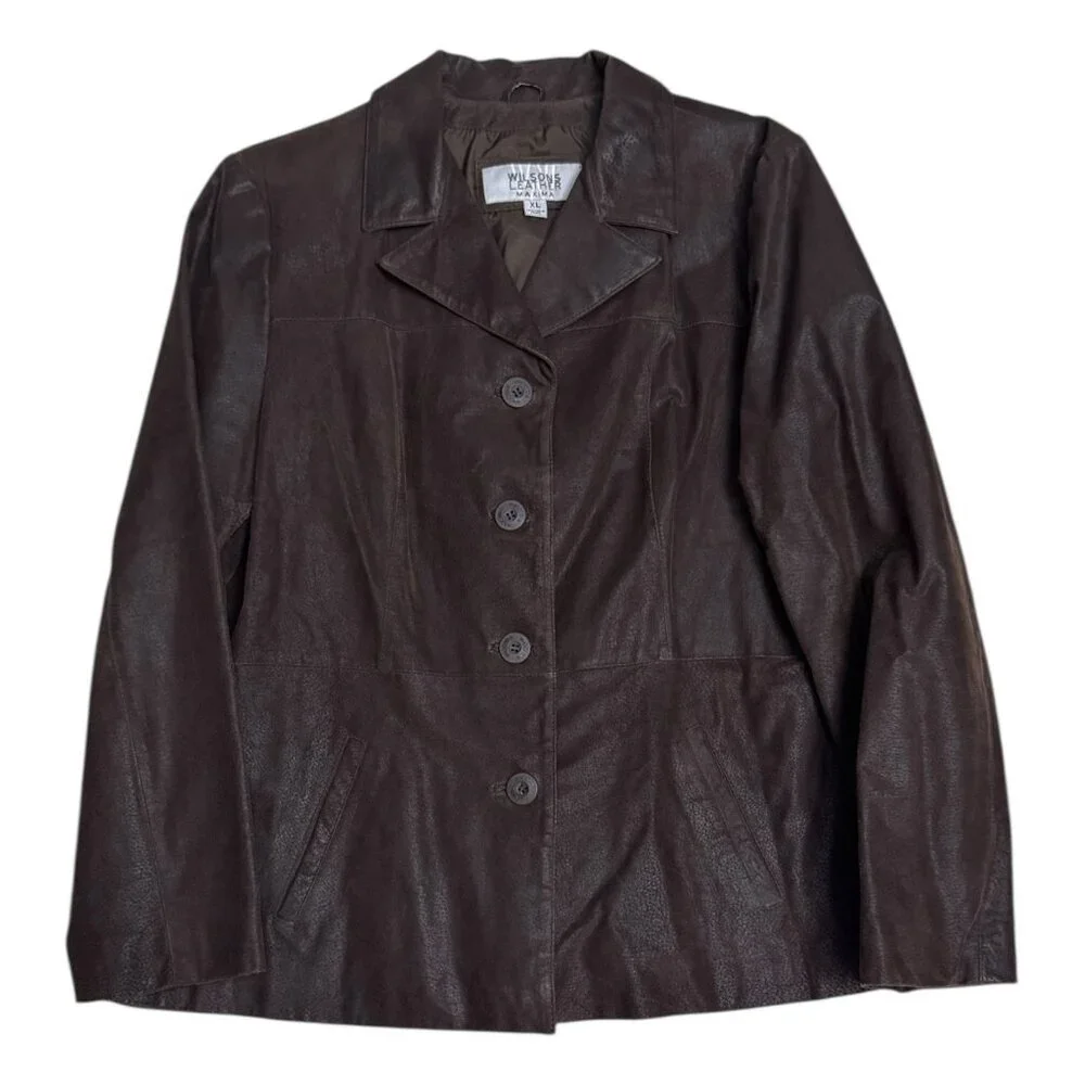 WILSONS LEATHER Brown Genuine Leather Luxury Designer Business Jacket Womens XL - Picture 3 of 6